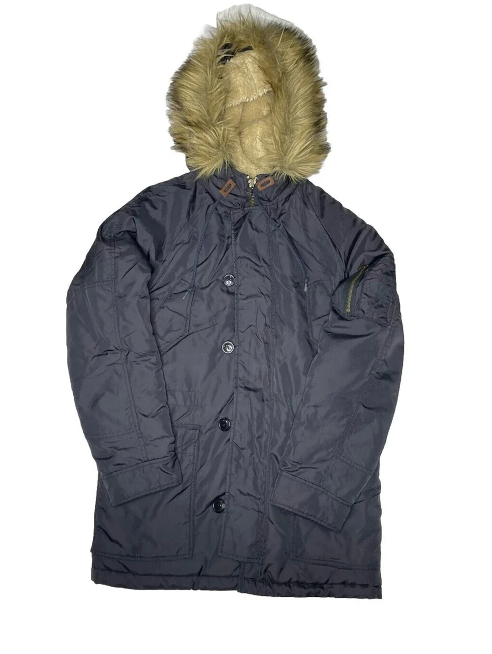 J Crew Snorkel N3B Military Winter Parka Jacket Field Coat Mens Small Fur Navy